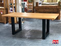Industrial dining table solid oak top with black steel coated legs