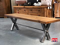 X - Frame Plank Pine Industrial Bench