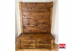 Rustic Plank Pine Hallway Drawers and Coat Stand Cabinet