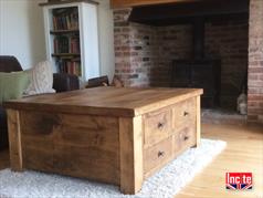 Rustic Pine Coffee Table with storage Drawers handcrafted in our Derbyshire workshop to order.