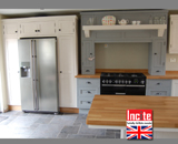 Handmade to Measure Kitchen By Incite Interiors Derbyshire Pavilion Gray Painted American Fridge Unit and Manor House Gray Painted Range Cooker Unit