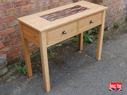 Oak Console Table with Mosaic Inlay