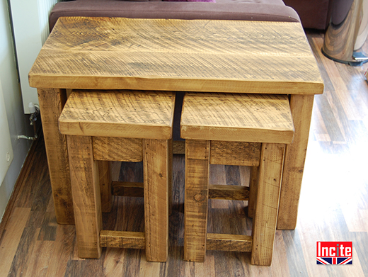 Rustic Pine Wide Nest of 3 Tables