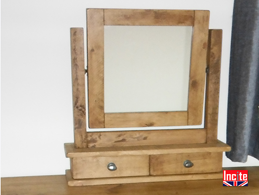 Rustic Pine Dressing Table Mirror With Drawer