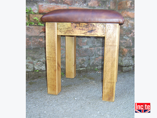 Rustic Pine Stool with Leather Seat