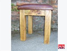 Handmade Wooden Stool with Leather Seat
