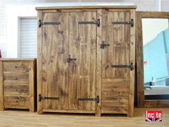 Handmade Plank Wooden Triple Wardrobe with Drawers