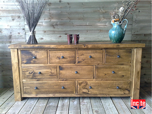 Chunky Plank Wooden Long Boy Chest of Drawers
