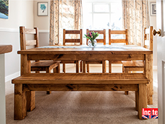 A beautiful Bespoke Handmade Rustic Plank Pine Bench with Back Support Handmade By Incite Interiors, Derbyshire Seating with style for your Dinning Room