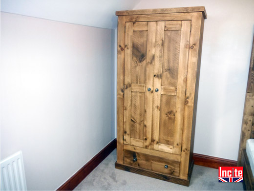 Rustic Pine Wardrobe with Drawers