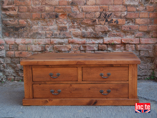 Rustic Plank Pine 3 Drawer Chest Coffee Table