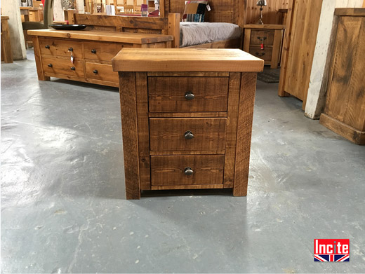 Chunky Plank Pine 3 Drawer Bedside Table