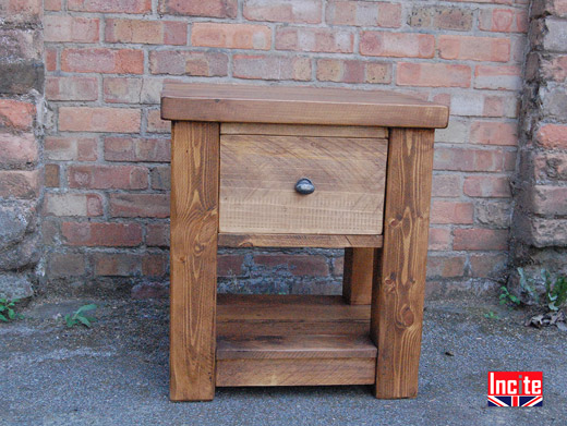 Solid Rustic Pine Bedside with Shelf