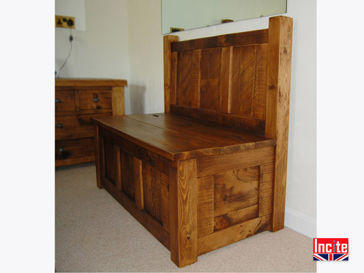 Rustic Pine Panelled Monks Bench