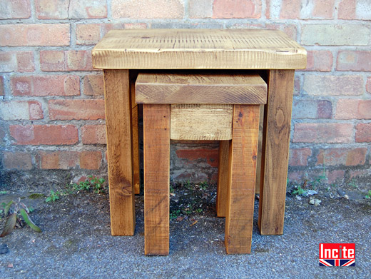 Solid Rustic Plank Pine Nest of Tables 