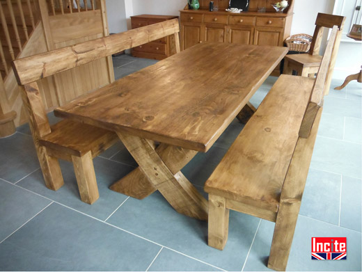Solid Rustic Pine Crossed Legged Table