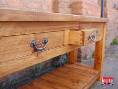 Rustic Plank Pine Hall Way Table with Drawers