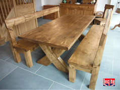Plank Pine Crossed Leg Dining Table