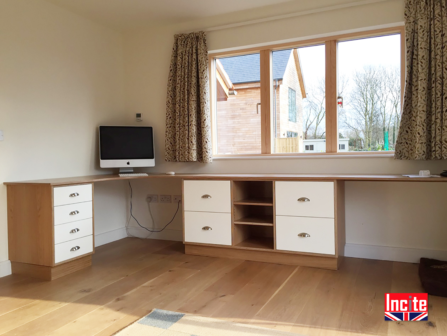Custom Made Fitted Painted And Oak Home Office Furniture