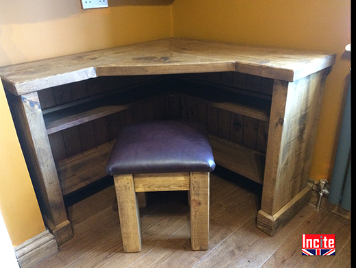 Rustic Plank Pine Corner Home Desk