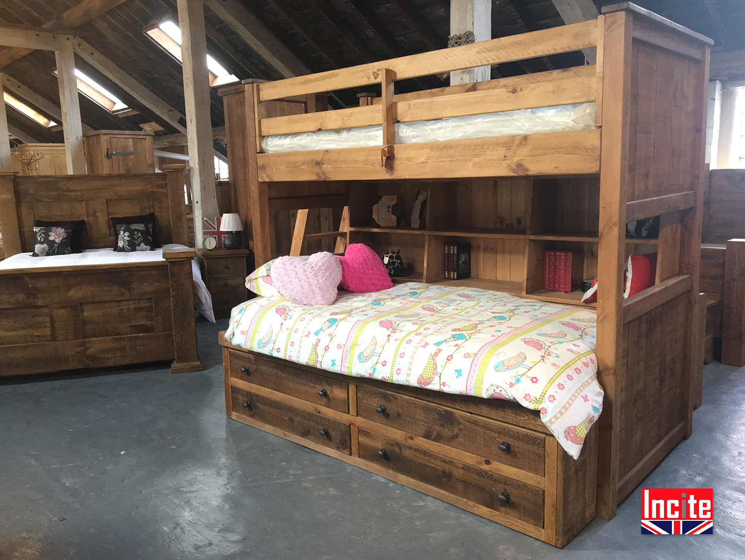 Solid Plank Pine Child S Bunk Bed With Storage Incite