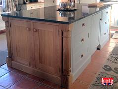 Custom Made French Gray Painted Oak Kitchen Island