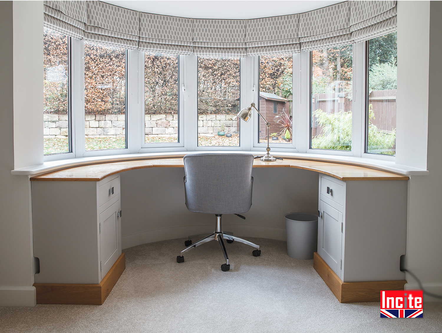 Custom Made Painted Oak Fitted Curved Desk