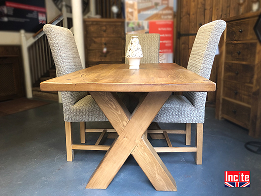 Solid Plank Crossed Legged Table