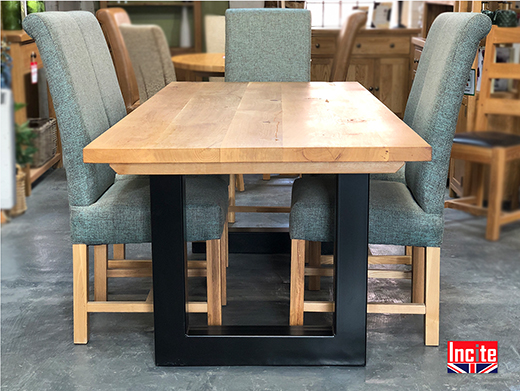 Solid Oak industrial Dining Table with Black powder coated steel legs