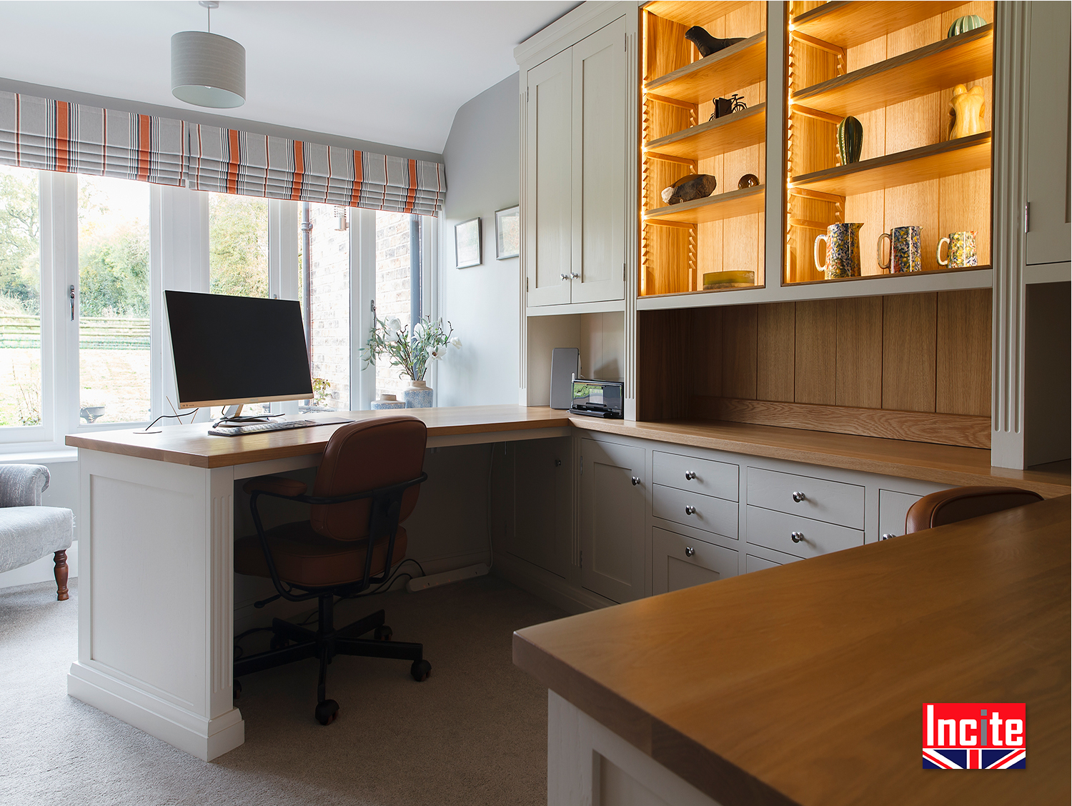Bespoke Painted Oak Fitted Home Office Furniture - Incite Interiors