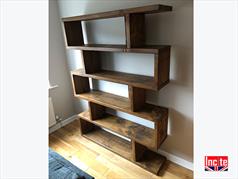 Rustic Plank Pine Staggered Cube Shelving