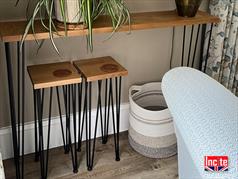 Industrial Hair Pinned Legged Stool with Solid Oak Seat