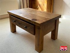 Rustic Plank Pine Coffee Table with 1 Drawer