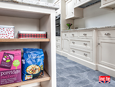 Handmade Bespoke Radiata Free Standing Larder Unit. It has a Cupboard At The Side Edge For Ironing Board Storage