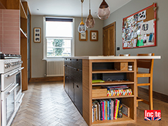 Custom made painted and oak trimmed fitted kitchen by incite Interiors Draycott, Derbyshire