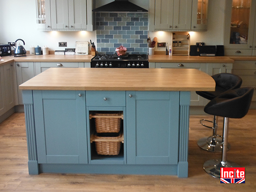 Bespoke Blue Painted and Oak Kitchen Island