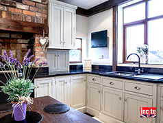 Handmade Bespoke Grooved Panelled Door Detail Painted Kitchen Custom Built By Incite Interiors Derbyshire. Bespoke Kitchen Painted Slipper Satin 