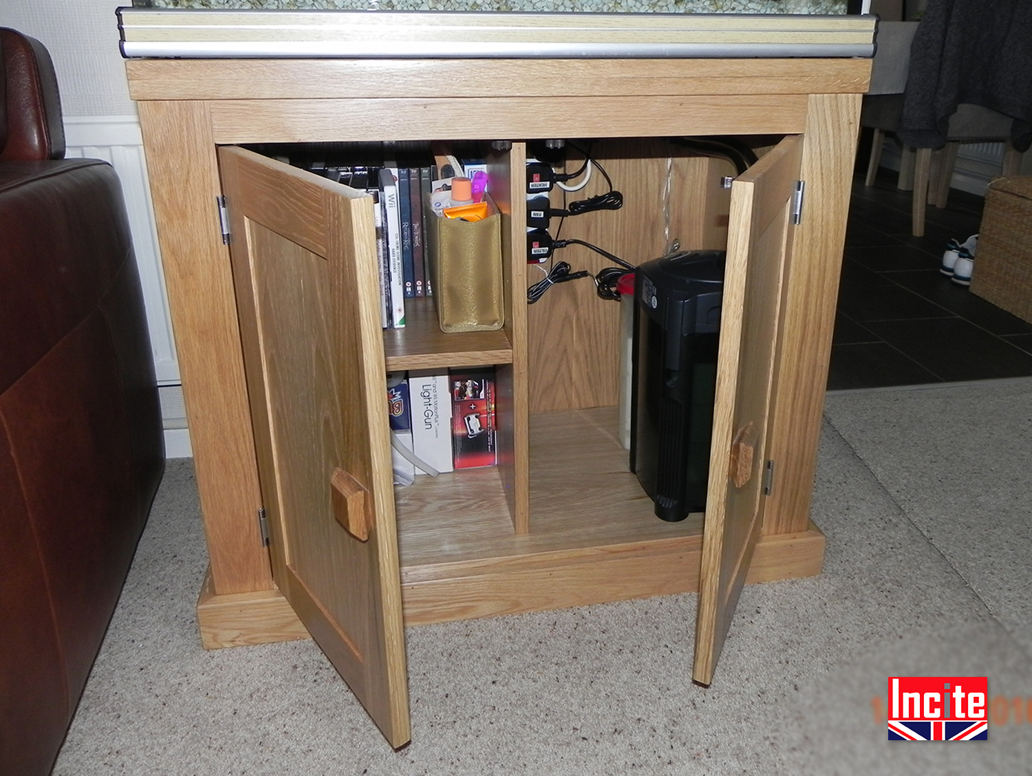 Custom Handcrafted American Oak Fish Tank Storage Cabinet