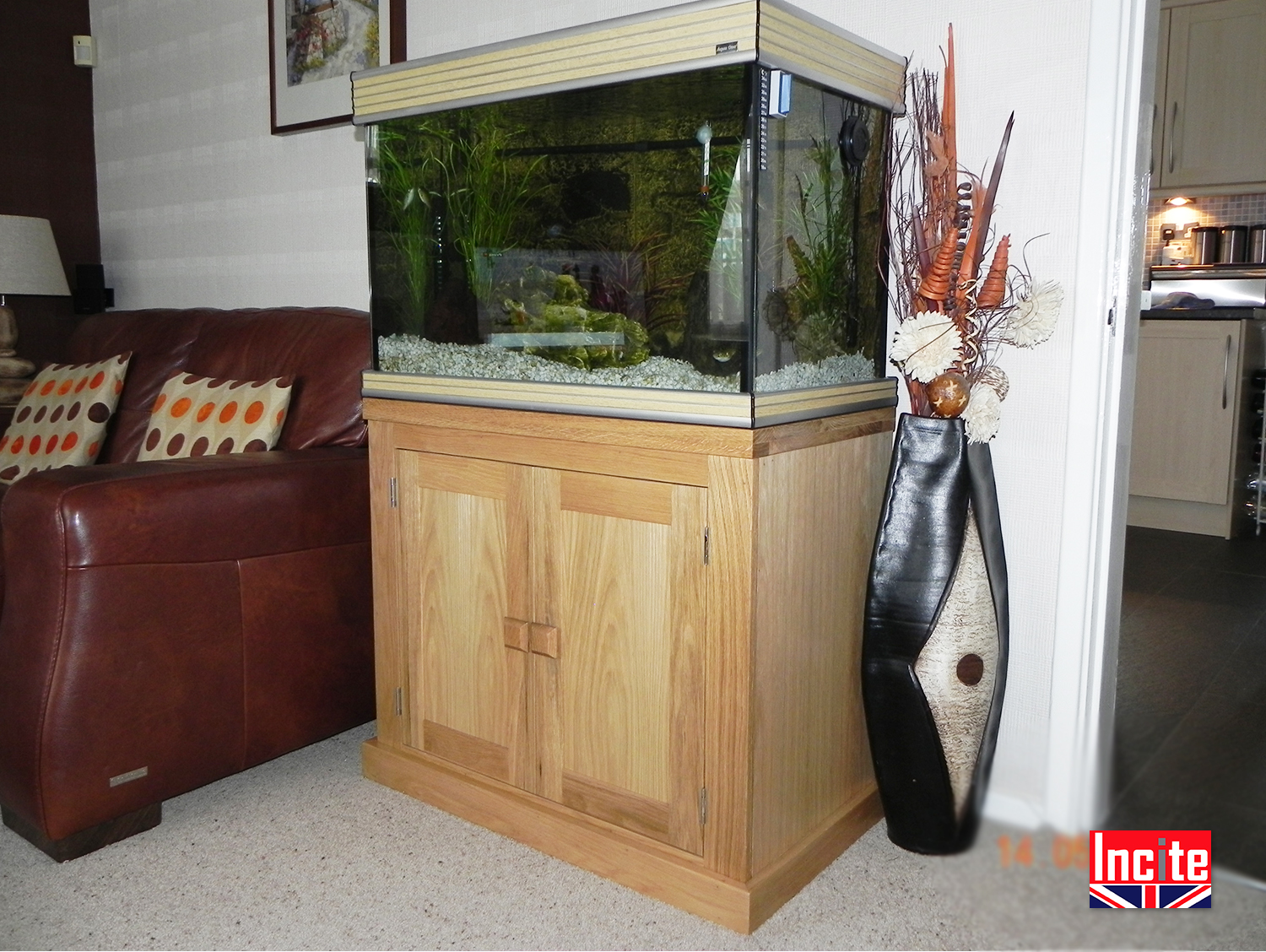 Custom Handcrafted American Oak Fish Tank Storage Cabinet