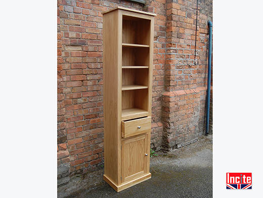 Oak Tall Slim Bookcase Cupboard