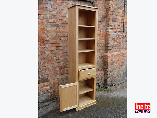 Oak Tall Slim Bookcase Cupboard