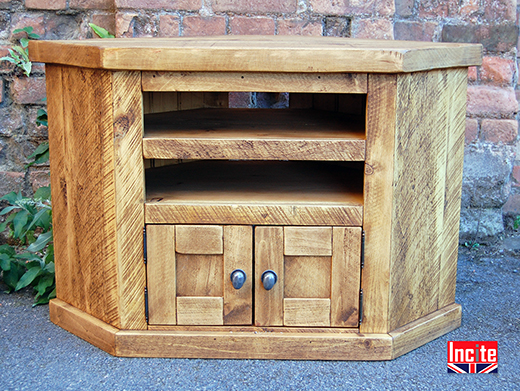 British Made Rustic Pine Corner TV Unit