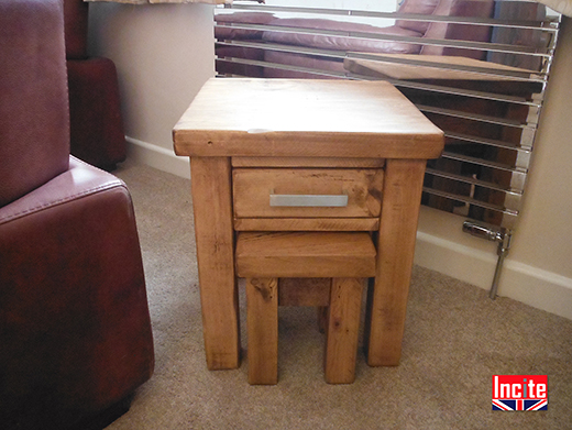 Rustic Pine Nest Of Tables With Drawer