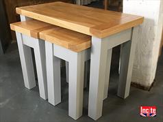 Handmade Oak and Painted Nest of 3 tables