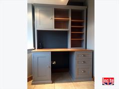 Custom Made Painted and Oak Fitted Desk with Bookcase storage.