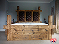 Rustic Plank Pine Drawer Bed Buttoned Headboard