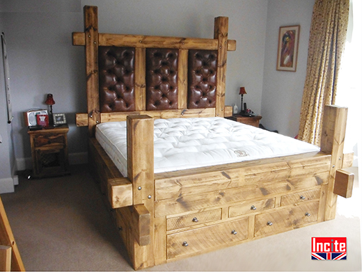 Plank Drawer Bed Leather Headboard 