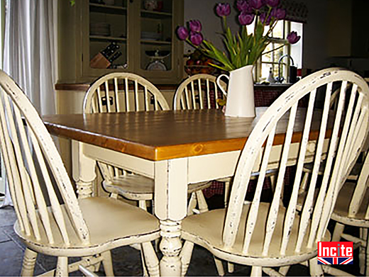 Pine Dining Table with Distressed Painted Turned Legs