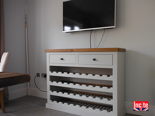 Painted Wine Rack with Plank Pine Top Sideboard