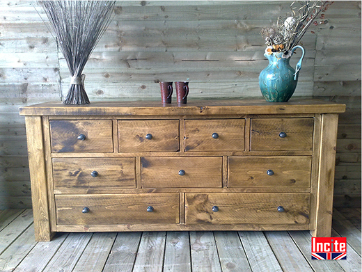 Rustic Pine Long Boy Chest Of Drawers